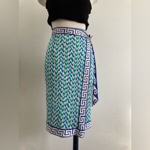 Diane Von Furstenberg Blue and White Silk Wrap Skirt